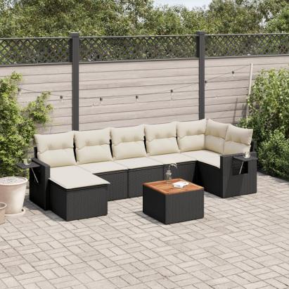 Set mobilier de grădină cu perne, 8 piese, negru, poliratan GartenMobel Dekor