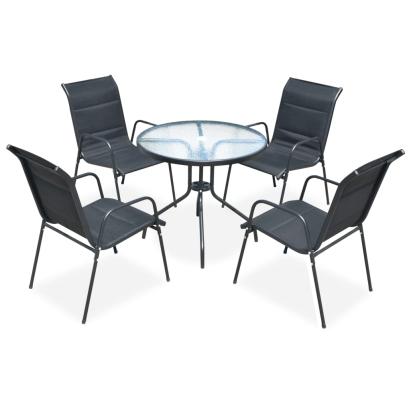 Set mobilier de exterior, 5 piese, negru, oțel GartenMobel Dekor