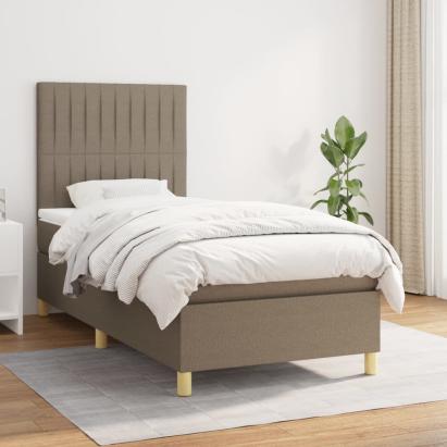 Pat box spring cu saltea, gri taupe, 90x200 cm, textil GartenMobel Dekor