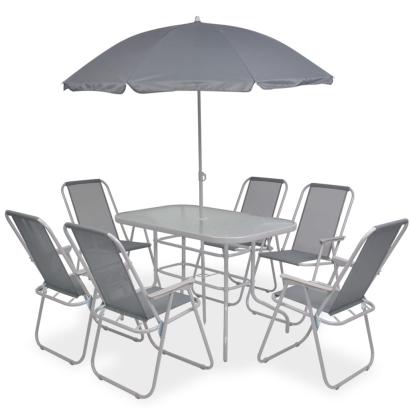 Set mobilier de exterior, 8 piese, gri, oțel și textilenă GartenMobel Dekor