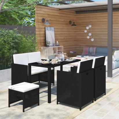 Set mobilier de exterior cu perne, 6 piese, negru, poliratan GartenMobel Dekor