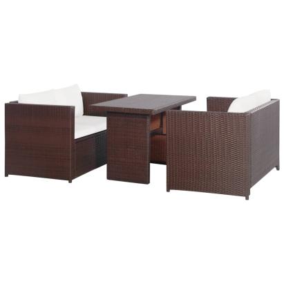 Set mobilier bistro cu perne, 3 piese, maro, poliratan   GartenMobel Dekor