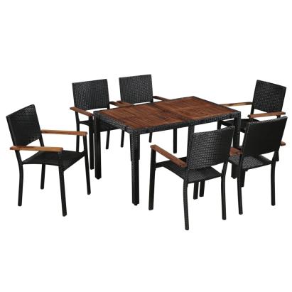 Set mobilier de exterior 7 piese negru, poliratan, lemn acacia GartenMobel Dekor