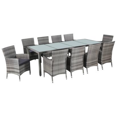Set mobilier de exterior cu perne, 11 piese, gri, poliratan GartenMobel Dekor