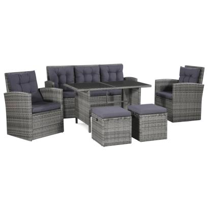 Set mobilier de grădină cu perne, 6 piese, gri, poliratan GartenMobel Dekor