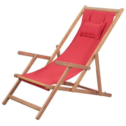 Scaun de plajă pliabil, roșu, textil și cadru din lemn  GartenMobel Dekor