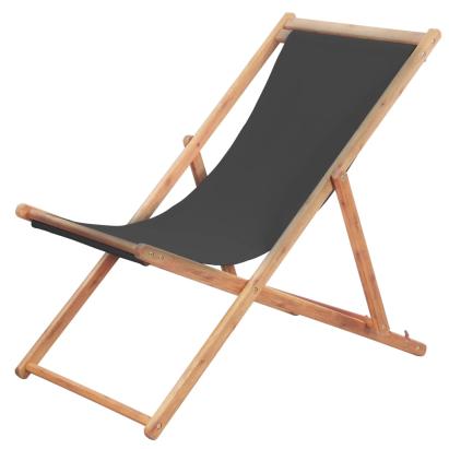Scaun de plajă pliabil, gri, textil și cadru din lemn   GartenMobel Dekor