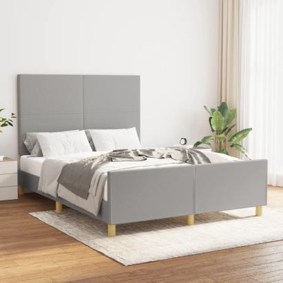 Cadru de pat cu tăblie, gri deschis, 140x190 cm, textil GartenMobel Dekor