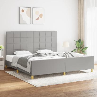 Cadru de pat cu tăblie, gri deschis, 200x200 cm, textil GartenMobel Dekor