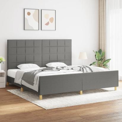 Cadru de pat cu tăblie, gri închis, 200x200 cm, textil GartenMobel Dekor