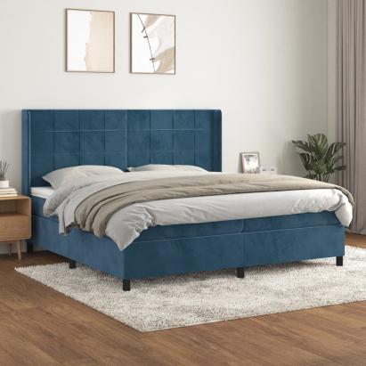 Pat box spring cu saltea, albastru închis, 200x200 cm, catifea GartenMobel Dekor
