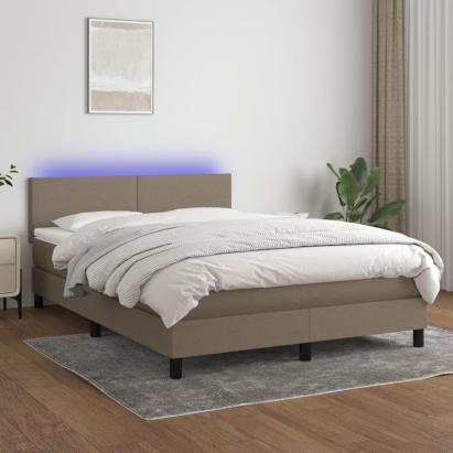 Pat cu arcuri, saltea și LED, gri taupe, 140x200 cm, textil GartenMobel Dekor
