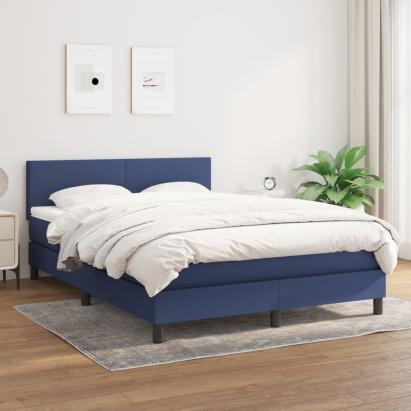 Pat box spring cu saltea, albastru, 140x200 cm, textil GartenMobel Dekor