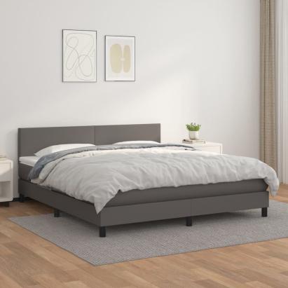 Pat box spring cu saltea, gri, 160x200 cm, piele ecologică GartenMobel Dekor