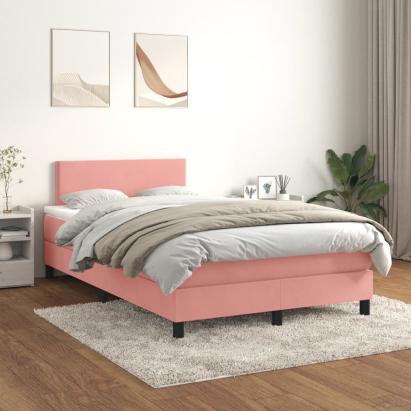 Pat box spring cu saltea, roz, 120x200 cm, catifea GartenMobel Dekor