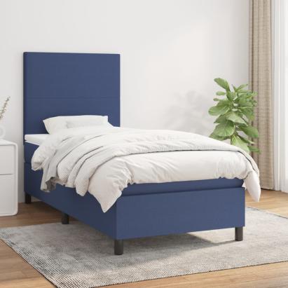 Pat box spring cu saltea, albastru, 100x200 cm, textil GartenMobel Dekor