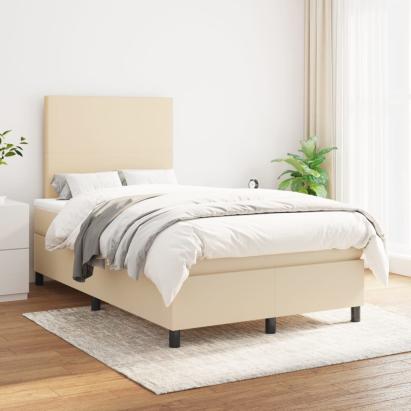 Pat box spring cu saltea, crem, 120x200 cm, textil GartenMobel Dekor