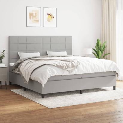 Pat box spring cu saltea, gri deschis, 200x200 cm, textil GartenMobel Dekor