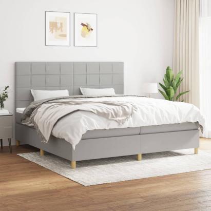 Pat box spring cu saltea, gri deschis, 200x200 cm, textil GartenMobel Dekor