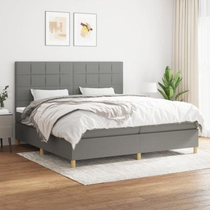 Pat box spring cu saltea, gri închis, 200x200 cm, textil GartenMobel Dekor