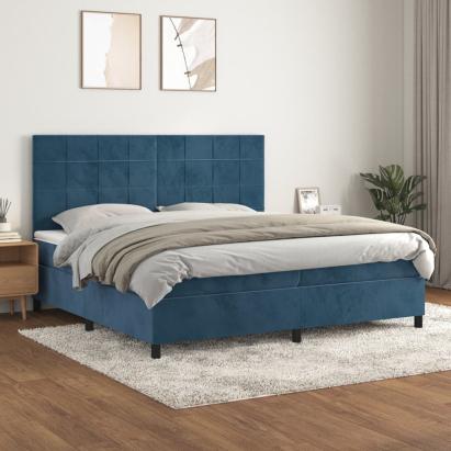 Pat box spring cu saltea, albastru închis, 200x200 cm, catifea GartenMobel Dekor