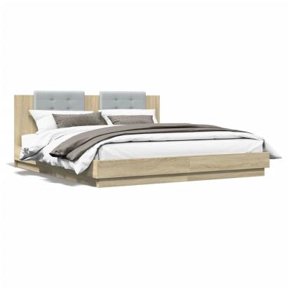 Cadru de pat cu tăblie stejar sonoma 200x200 cm lemn prelucrat GartenMobel Dekor