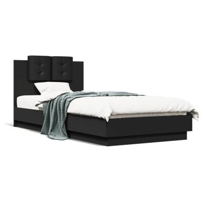 Cadru de pat cu tăblie, negru, 100x200 cm, lemn prelucrat GartenMobel Dekor