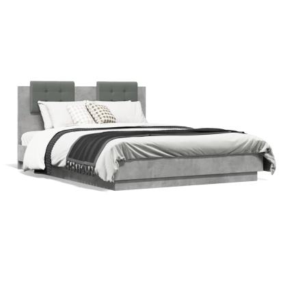 Cadru de pat cu tăblie gri beton 135x190 cm lemn prelucrat GartenMobel Dekor