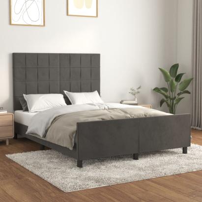 Cadru de pat cu tăblie, gri închis, 140x190 cm, catifea GartenMobel Dekor