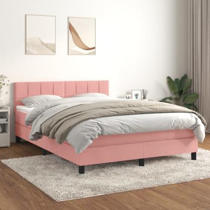 Pat box spring cu saltea, roz, 140x190 cm, catifea GartenMobel Dekor
