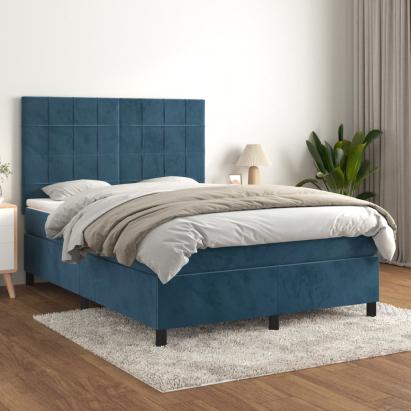 Pat box spring cu saltea, albastru închis, 140x190 cm, catifea GartenMobel Dekor
