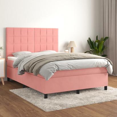 Pat box spring cu saltea, roz, 140x190 cm, catifea GartenMobel Dekor