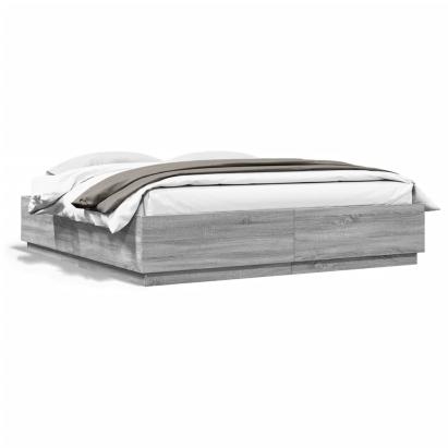 Cadru de pat cu lumini LED gri sonoma 180x200 cm lemn prelucrat GartenMobel Dekor
