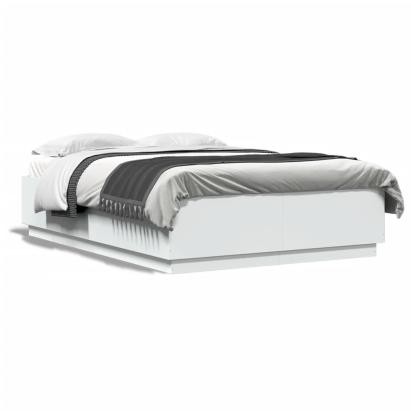Cadru de pat cu lumini LED, alb, 150x200 cm, lemn prelucrat GartenMobel Dekor