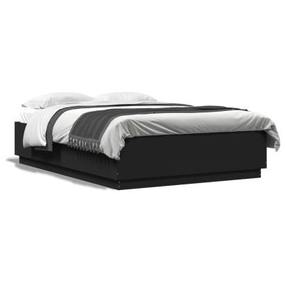 Cadru de pat cu lumini LED, negru, 150x200 cm, lemn prelucrat GartenMobel Dekor