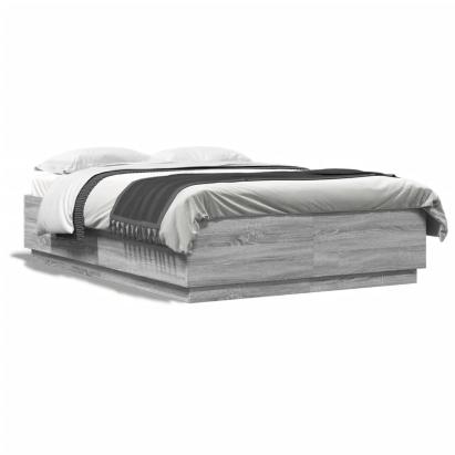 Cadru de pat cu lumini LED gri sonoma 120x200 cm lemn prelucrat GartenMobel Dekor
