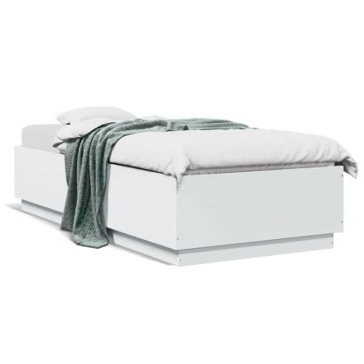 Cadru de pat cu lumini LED, alb, 100x200 cm, lemn prelucrat GartenMobel Dekor
