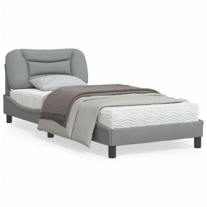 Cadru de pat cu lumini LED, gri deschis, 90x190 cm, textil GartenMobel Dekor