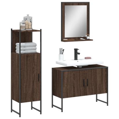 Set dulapuri de baie, 3 piese, stejar maro, lemn prelucrat GartenMobel Dekor