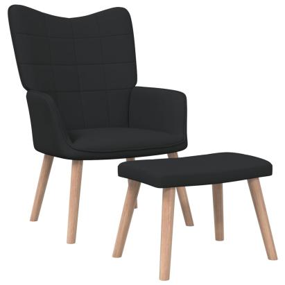 Scaun de relaxare cu taburet, negru, textil GartenMobel Dekor