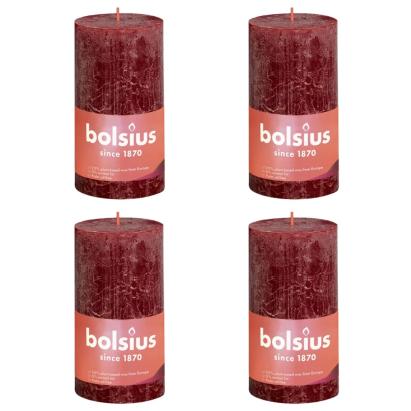 Bolsius Lumânări bloc rustice Shine, 4 buc., roșu catifelat, 130x68 mm GartenMobel Dekor