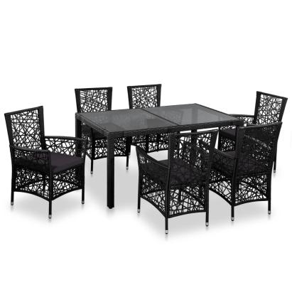 Set mobilier de exterior, 7 piese, negru, poliratan GartenMobel Dekor