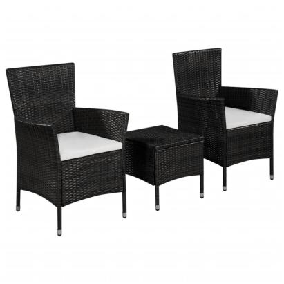 Set mobilier bistro, 3 piese, negru, poliratan GartenMobel Dekor