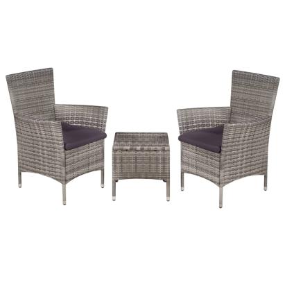 Set mobilier bistro, 3 piese, gri, poliratan GartenMobel Dekor