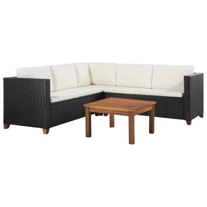 Set mobilier de grădină cu perne, 4 piese, negru, poliratan GartenMobel Dekor