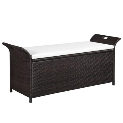 Bancă de depozitare cu pernă, maro, 138 cm, poliratan GartenMobel Dekor
