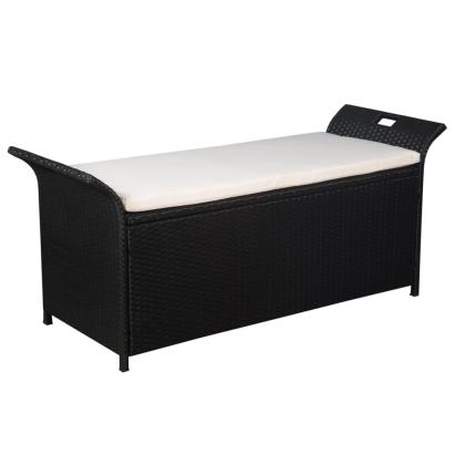 Bancă de depozitare cu pernă, negru, 138 cm, poliratan GartenMobel Dekor