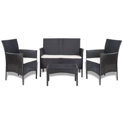 Set mobilier de grădină cu perne, 4 piese, negru, poliratan GartenMobel Dekor