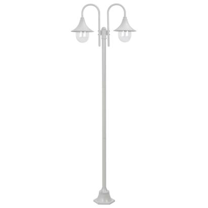 Stâlp cu lumini de grădină E27 220 cm, aluminiu 2 lămpi, alb GartenMobel Dekor
