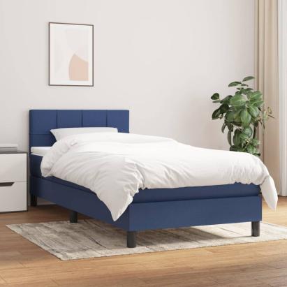 Pat box spring cu saltea, albastru, 90x200 cm, textil GartenMobel Dekor